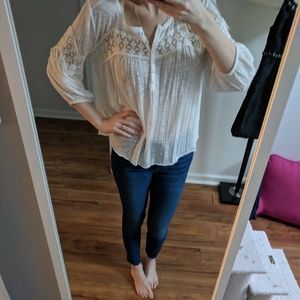 Free People Flowing White 3/4 Button